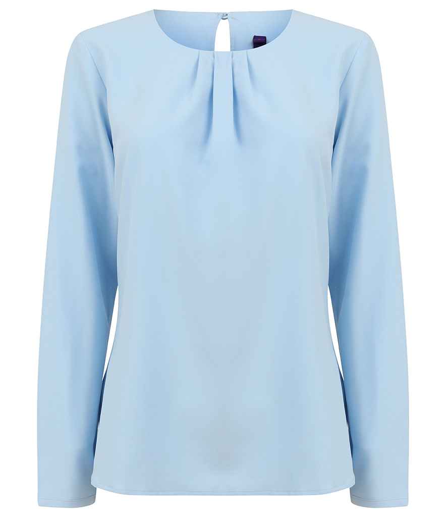 Henbury Ladies Pleat Front Long Sleeve Blouse in Light Blue by Henbury — Custom branded clothing by Print Press, featuring premium embroidery produced in our specialist print lab in the UK.