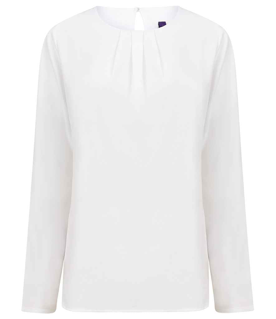 Henbury Ladies Pleat Front Long Sleeve Blouse in by Henbury — Custom branded clothing by Print Press, featuring premium embroidery produced in our specialist print lab in the UK.