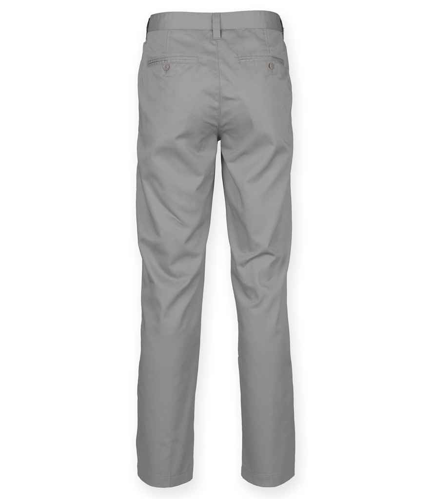 Henbury 65/35 Flat Fronted Chino Trousers in by Henbury — Custom branded clothing by Print Press, featuring premium embroidery produced in our specialist print lab in the UK.