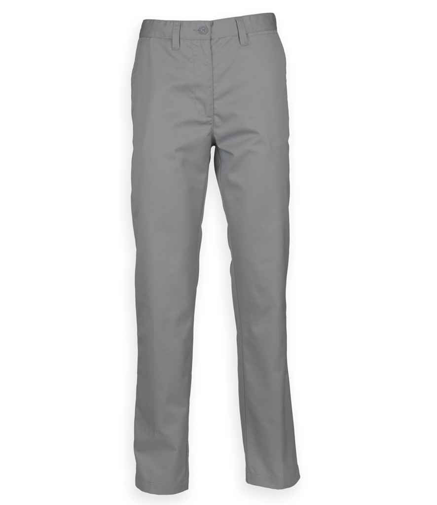 Henbury 65/35 Flat Fronted Chino Trousers in Steel Grey by Henbury — Custom branded clothing by Print Press, featuring premium embroidery produced in our specialist print lab in the UK.