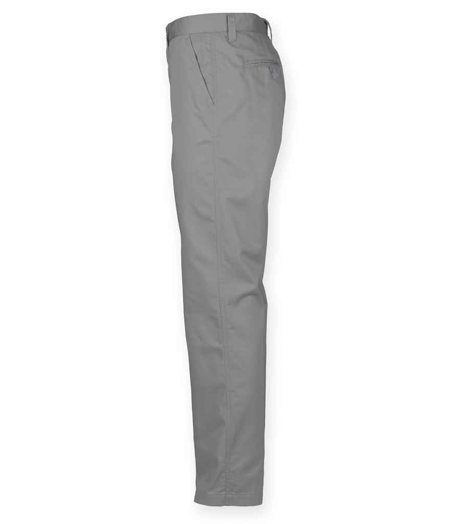 Henbury 65/35 Flat Fronted Chino Trousers in by Henbury — Custom branded clothing by Print Press, featuring premium embroidery produced in our specialist print lab in the UK.