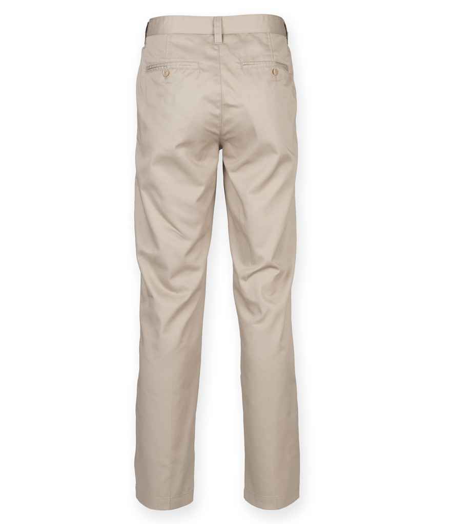 Henbury 65/35 Flat Fronted Chino Trousers in by Henbury — Custom branded clothing by Print Press, featuring premium embroidery produced in our specialist print lab in the UK.