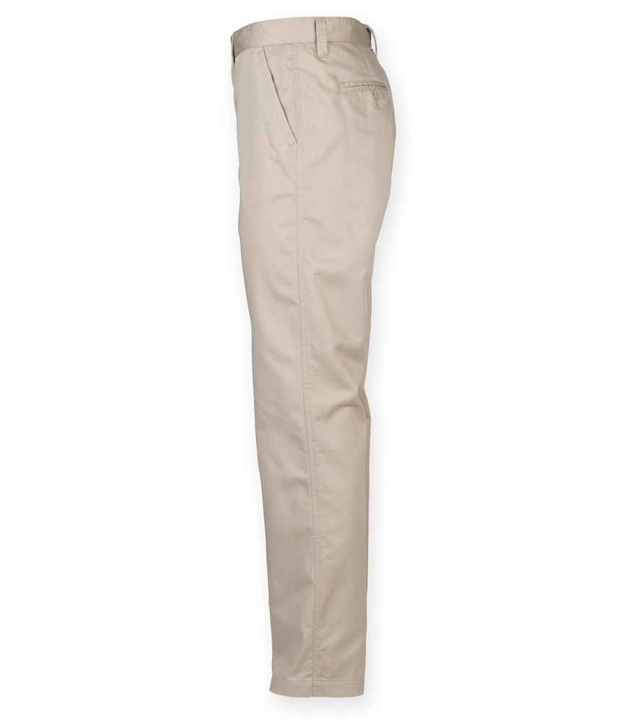 Henbury 65/35 Flat Fronted Chino Trousers in by Henbury — Custom branded clothing by Print Press, featuring premium embroidery produced in our specialist print lab in the UK.