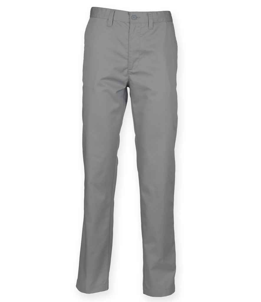 Henbury Ladies 65/35 Flat Fronted Chino Trousers in Steel Grey by Henbury — Custom branded clothing by Print Press, featuring premium embroidery produced in our specialist print lab in the UK.