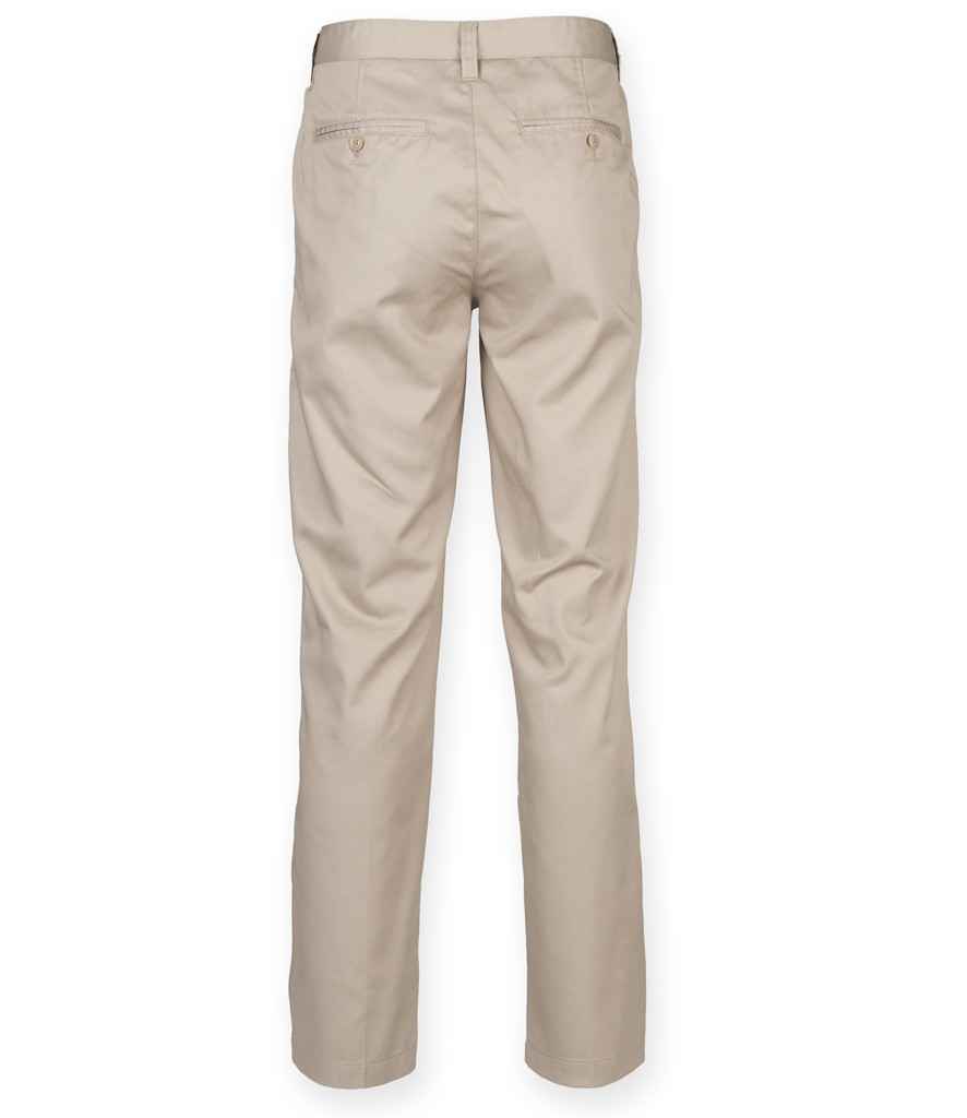 Henbury Ladies 65/35 Flat Fronted Chino Trousers in by Henbury — Custom branded clothing by Print Press, featuring premium embroidery produced in our specialist print lab in the UK.
