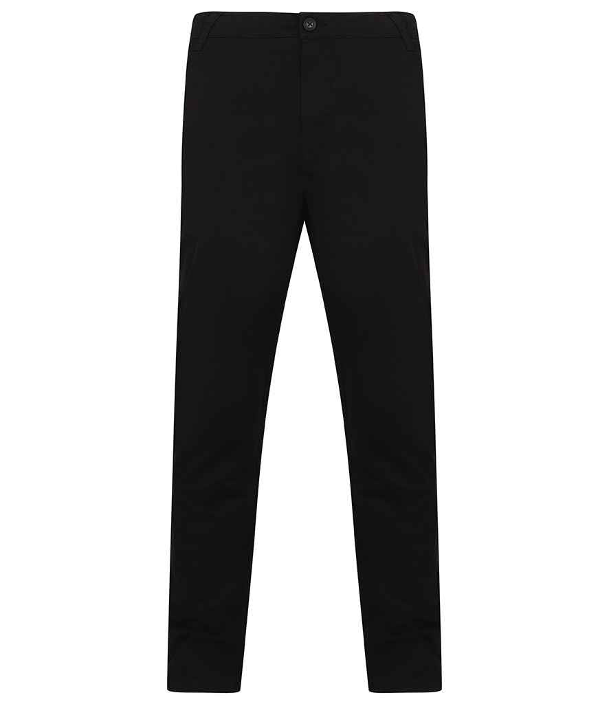 Henbury Stretch Flex Waistband Chino Trousers in Black by Henbury — Custom branded clothing by Print Press, featuring premium embroidery produced in our specialist print lab in the UK.