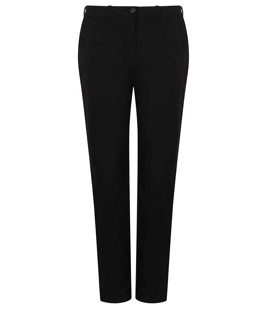 Henbury Ladies Stretch Chino Trousers in R Black by Henbury — Custom branded clothing by Print Press, featuring premium embroidery produced in our specialist print lab in the UK.