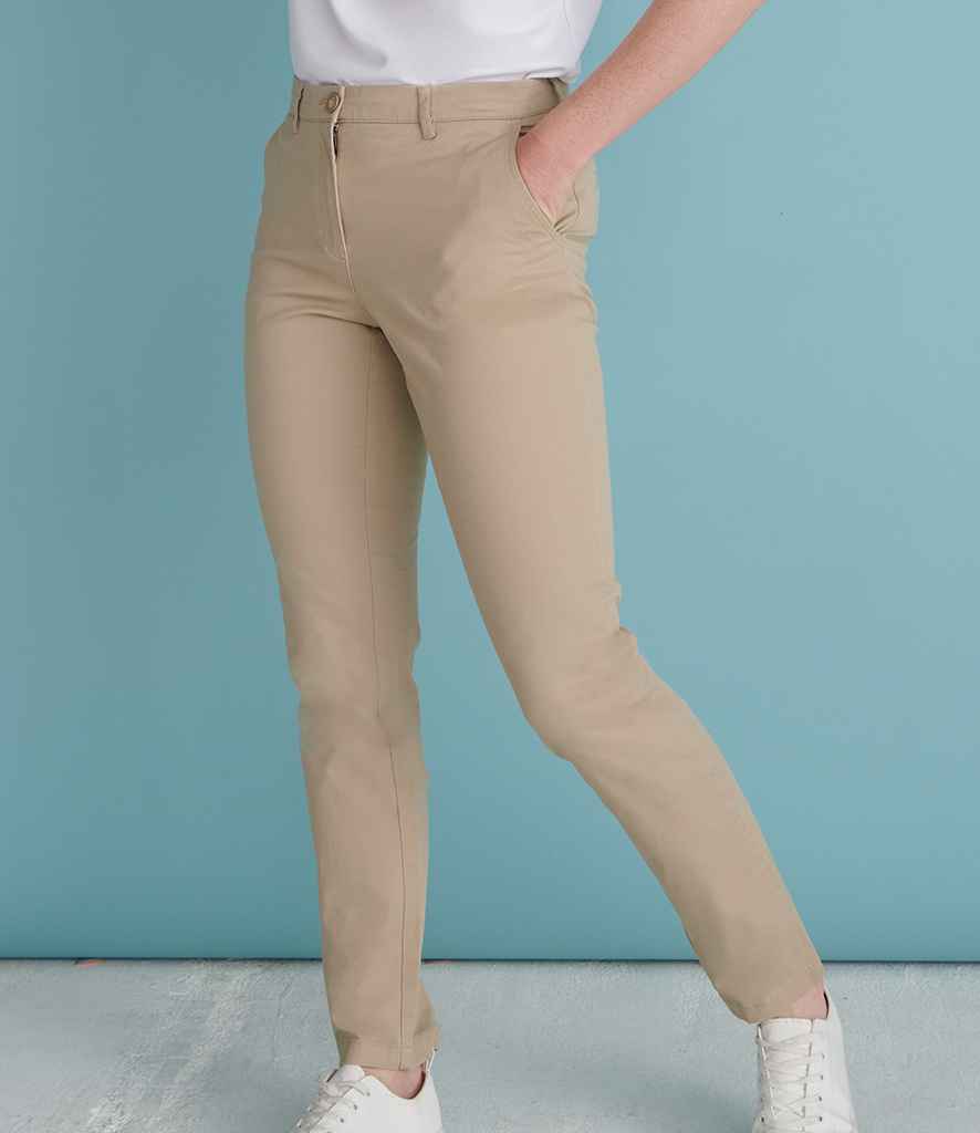 Henbury Ladies Stretch Chino Trousers in R Stone by Henbury — Custom branded clothing by Print Press, featuring premium embroidery produced in our specialist print lab in the UK.