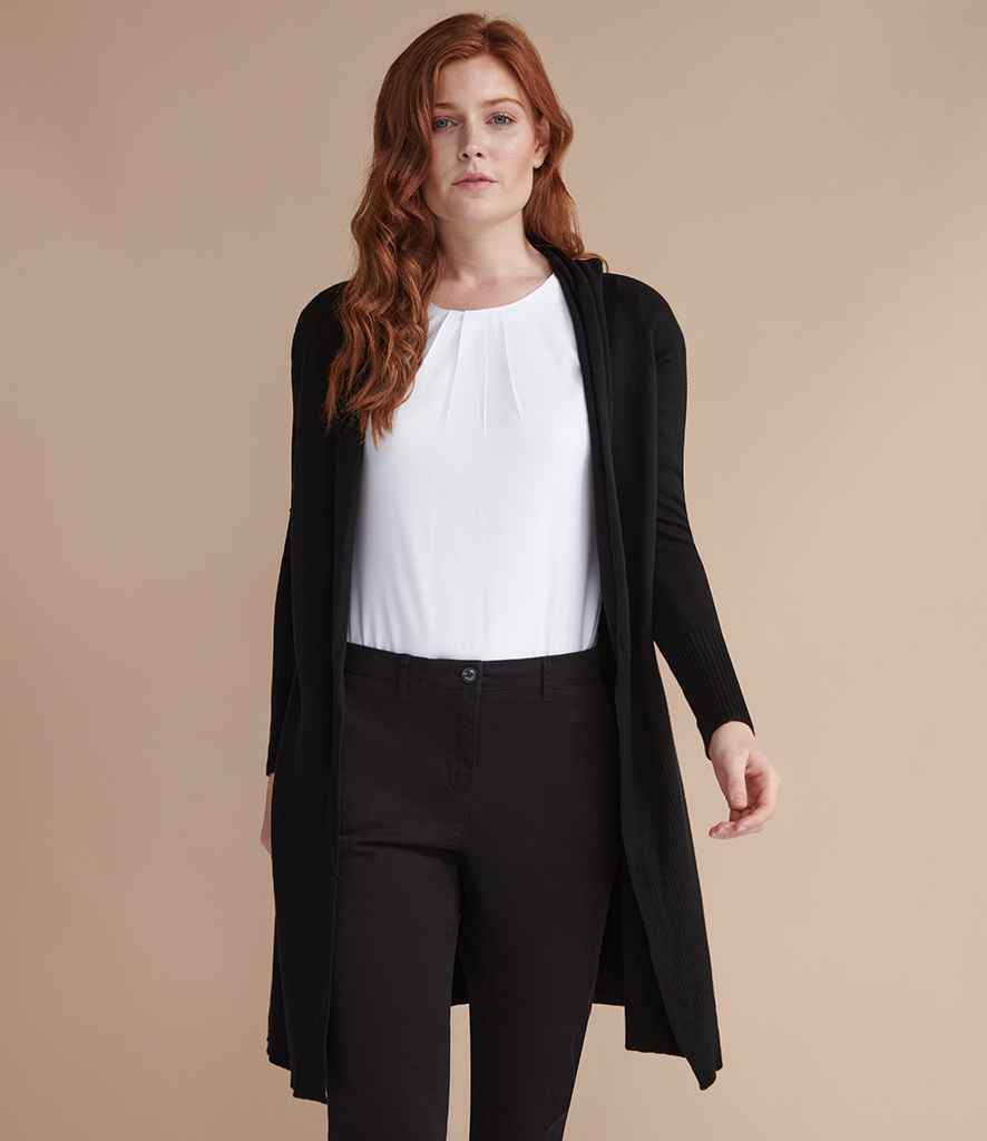 Henbury Ladies Longline Open Cardigan in Black by Henbury — Custom branded clothing by Print Press, featuring premium embroidery produced in our specialist print lab in the UK.