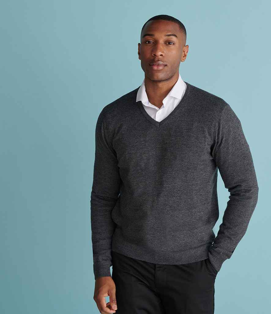 Henbury Lightweight Cotton Acrylic V Neck Sweater in Grey Marl by Henbury — Custom branded clothing by Print Press, featuring premium embroidery produced in our specialist print lab in the UK.