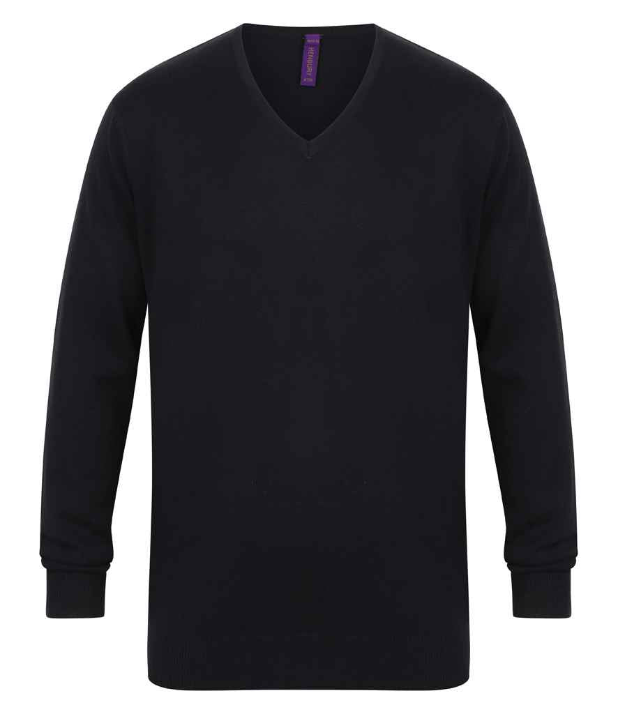Henbury Lightweight Cotton Acrylic V Neck Sweater in Navy by Henbury — Custom branded clothing by Print Press, featuring premium embroidery produced in our specialist print lab in the UK.