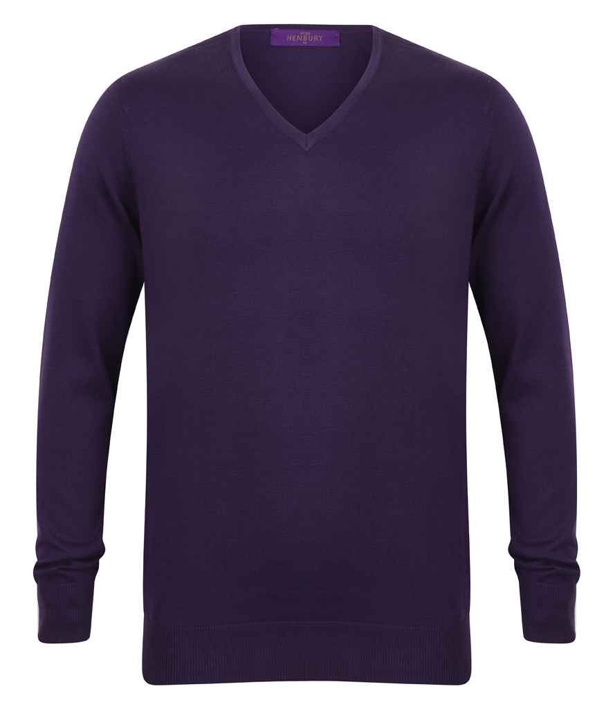 Henbury Lightweight Cotton Acrylic V Neck Sweater in Purple by Henbury — Custom branded clothing by Print Press, featuring premium embroidery produced in our specialist print lab in the UK.