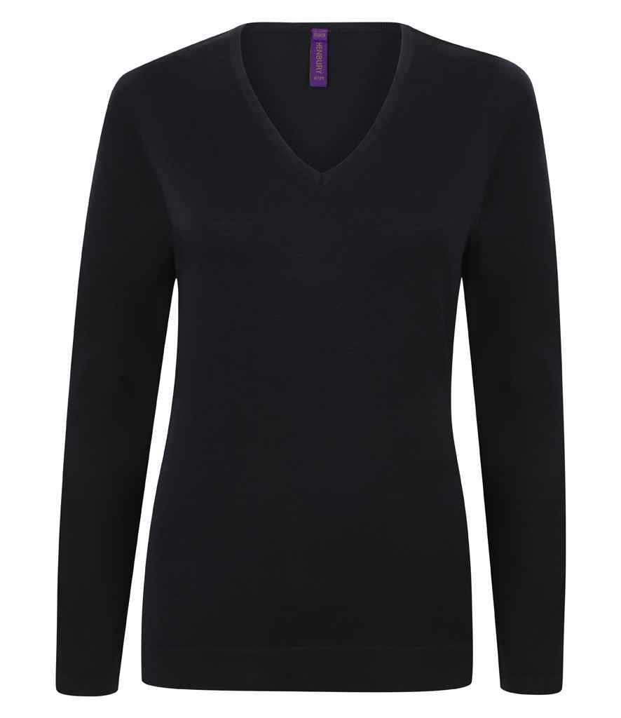 Henbury Ladies Lightweight Cotton Acrylic V Neck Sweater in Navy by Henbury — Custom branded clothing by Print Press, featuring premium embroidery produced in our specialist print lab in the UK.