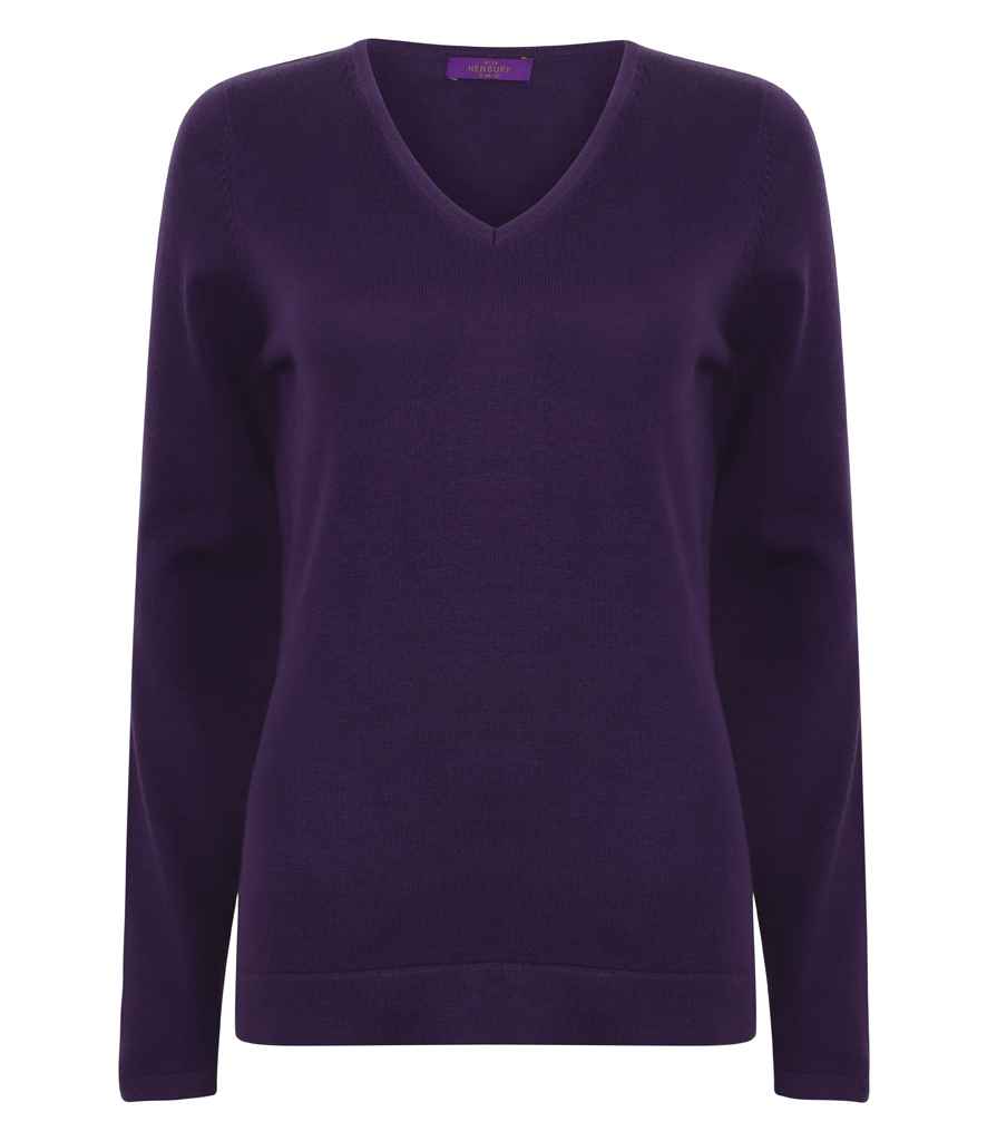 Henbury Ladies Lightweight Cotton Acrylic V Neck Sweater in Purple by Henbury — Custom branded clothing by Print Press, featuring premium embroidery produced in our specialist print lab in the UK.