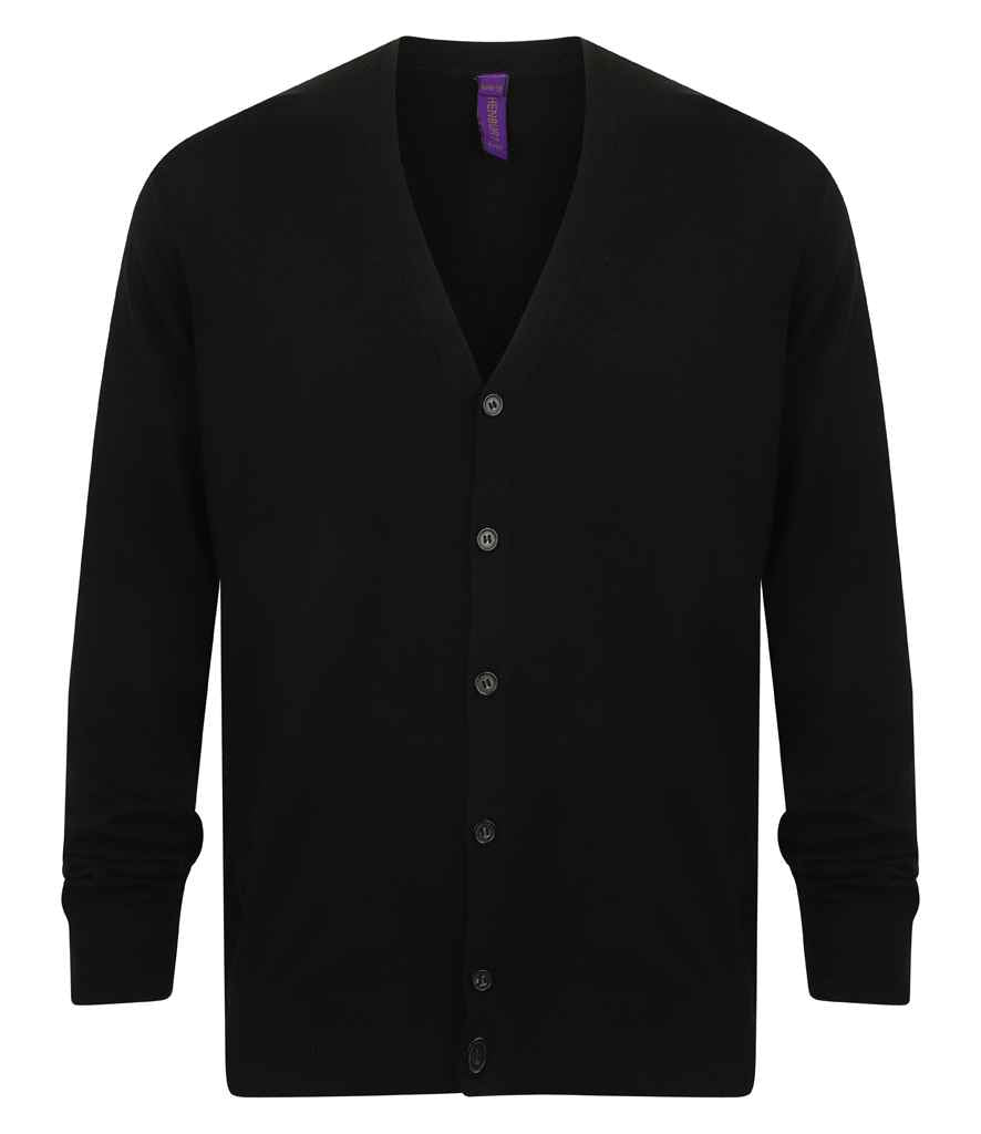 Henbury Lightweight Cotton Acrylic V Neck Cardigan in Black by Henbury — Custom branded clothing by Print Press, featuring premium embroidery produced in our specialist print lab in the UK.
