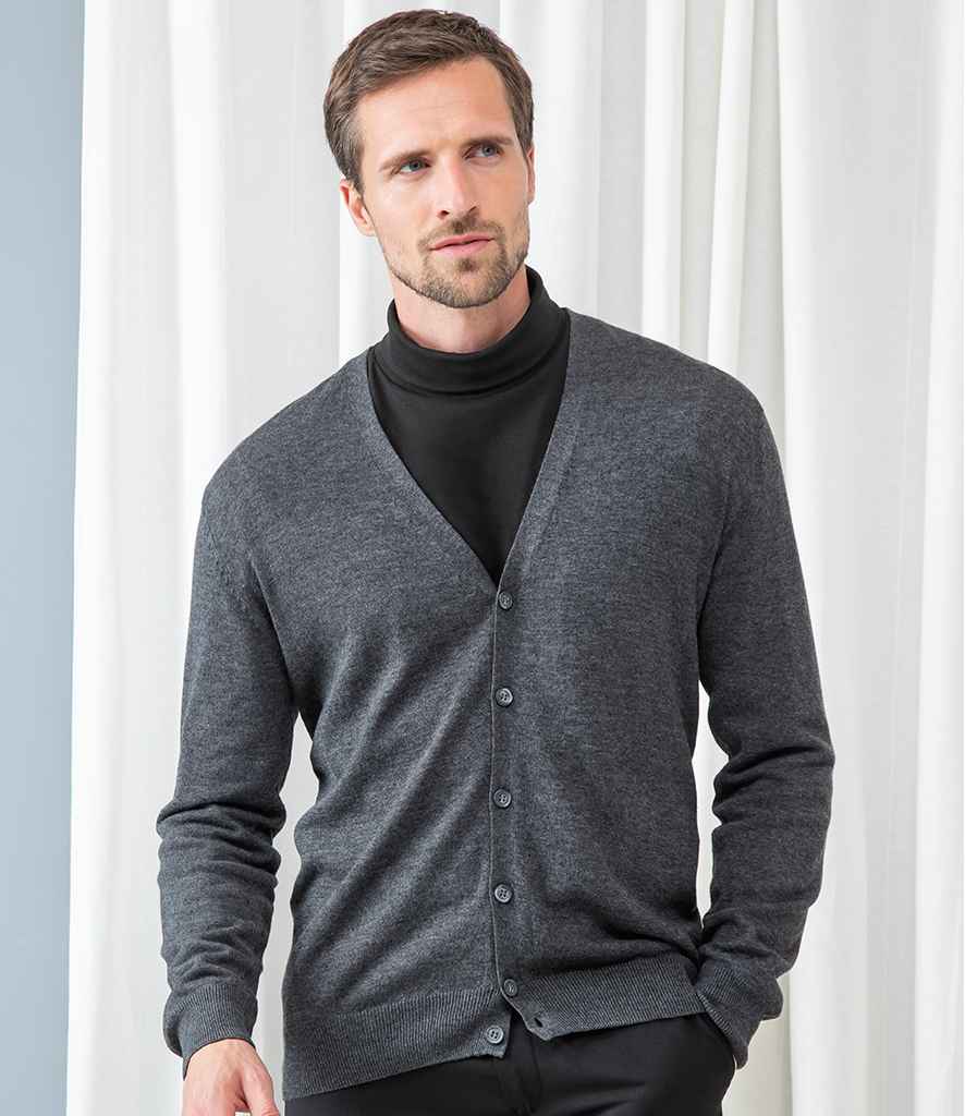 Henbury Lightweight Cotton Acrylic V Neck Cardigan in Grey Marl by Henbury — Custom branded clothing by Print Press, featuring premium embroidery produced in our specialist print lab in the UK.