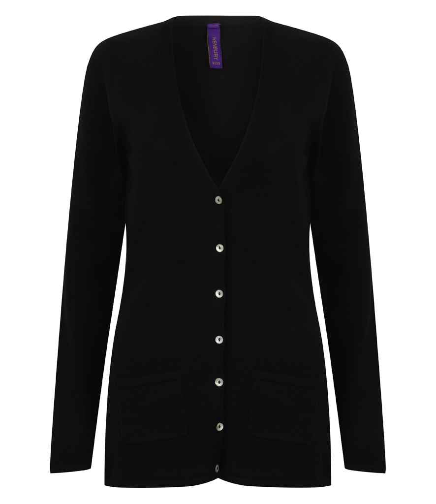 Henbury Ladies Cotton Acrylic V Neck Cardigan in Black by Henbury — Custom branded clothing by Print Press, featuring premium embroidery produced in our specialist print lab in the UK.