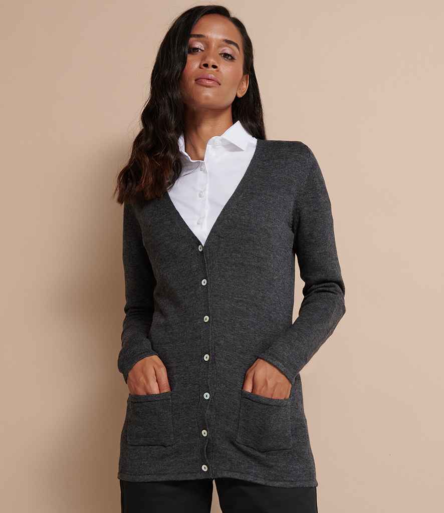Henbury Ladies Cotton Acrylic V Neck Cardigan in Grey Marl by Henbury — Custom branded clothing by Print Press, featuring premium embroidery produced in our specialist print lab in the UK.