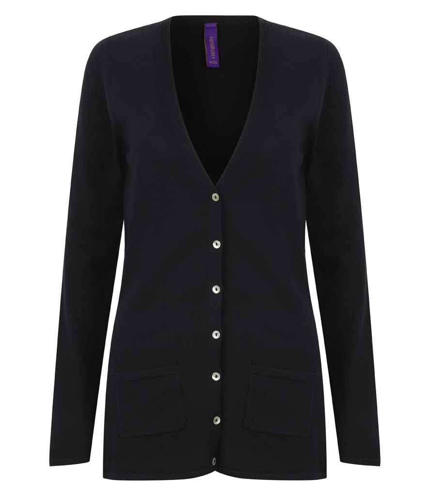 Henbury Ladies Cotton Acrylic V Neck Cardigan in Navy by Henbury — Custom branded clothing by Print Press, featuring premium embroidery produced in our specialist print lab in the UK.