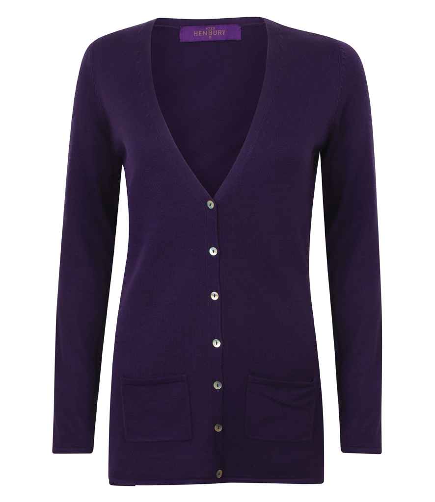 Henbury Ladies Cotton Acrylic V Neck Cardigan in Purple by Henbury — Custom branded clothing by Print Press, featuring premium embroidery produced in our specialist print lab in the UK.