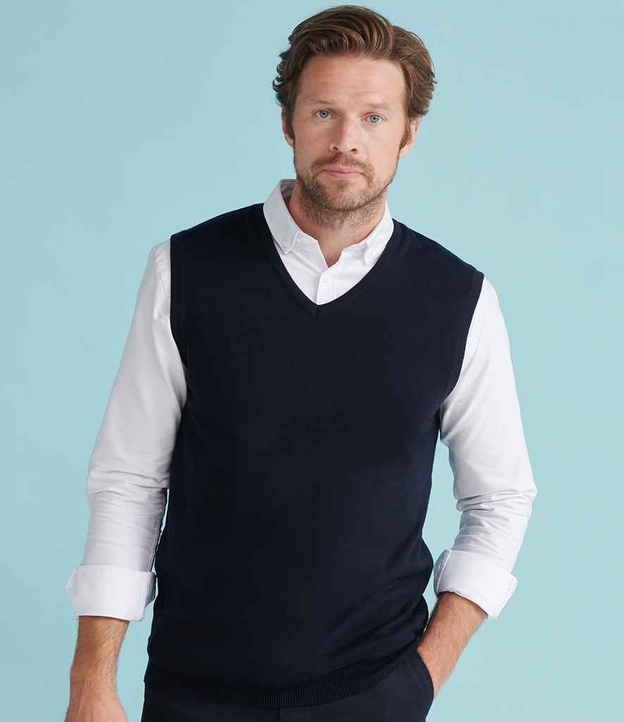 Henbury Lightweight Sleeveless Cotton Acrylic V Neck Sweater in Black by Henbury — Custom branded clothing by Print Press, featuring premium embroidery produced in our specialist print lab in the UK.