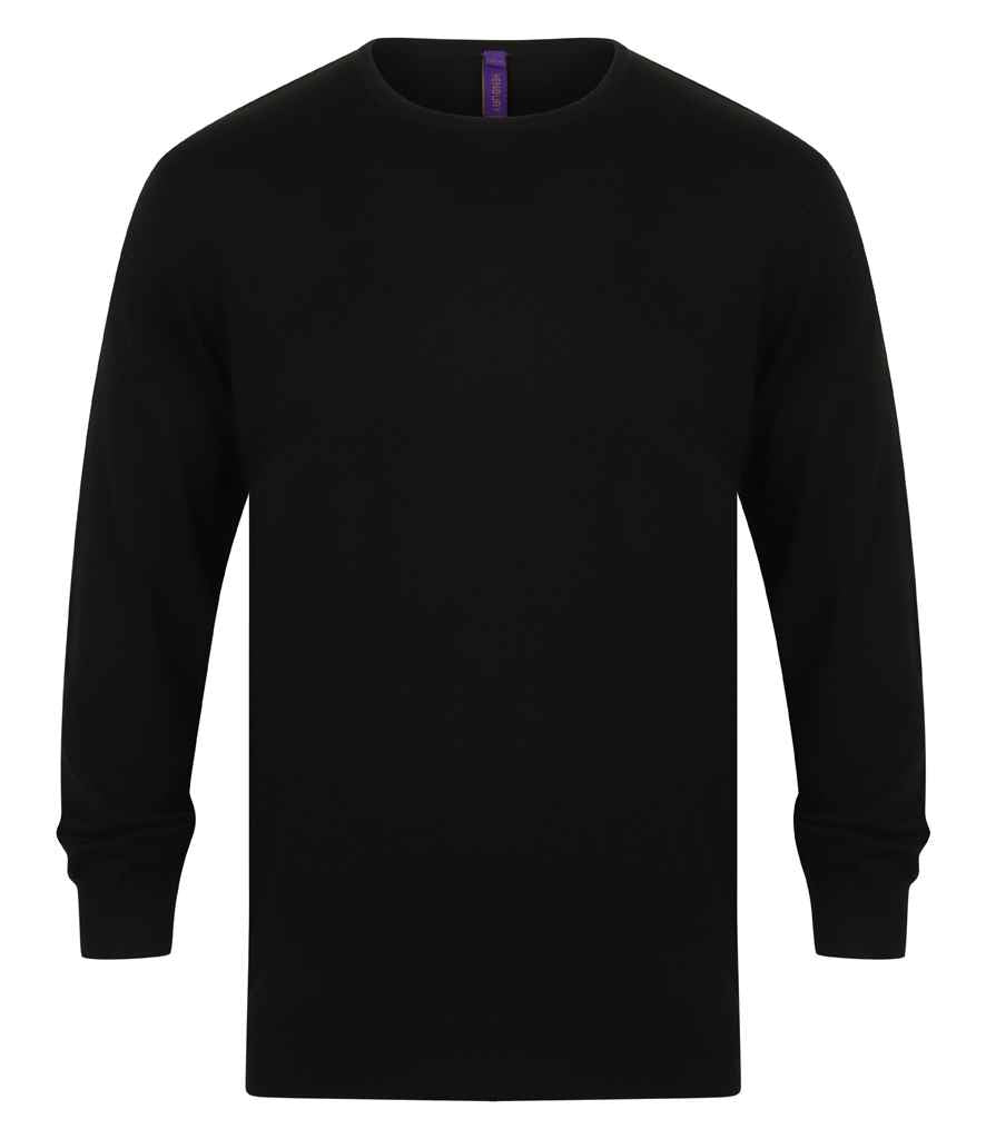 Henbury Lightweight Cotton Acrylic Crew Neck Sweater in Black by Henbury — Custom branded clothing by Print Press, featuring premium embroidery produced in our specialist print lab in the UK.