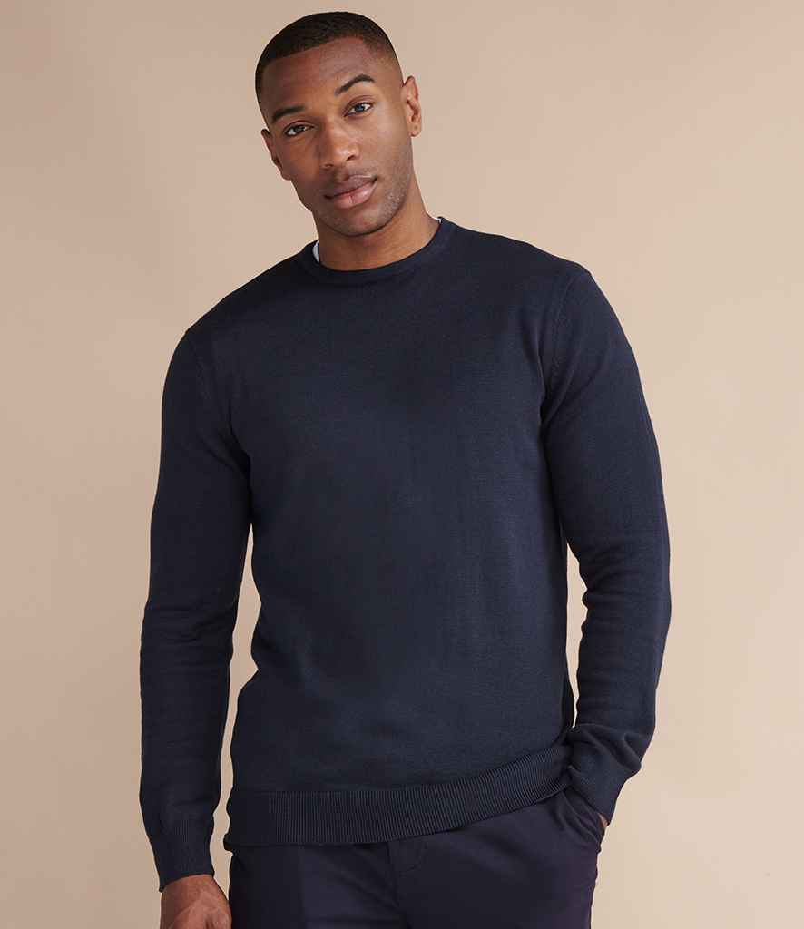 Henbury Lightweight Cotton Acrylic Crew Neck Sweater in Navy by Henbury — Custom branded clothing by Print Press, featuring premium embroidery produced in our specialist print lab in the UK.
