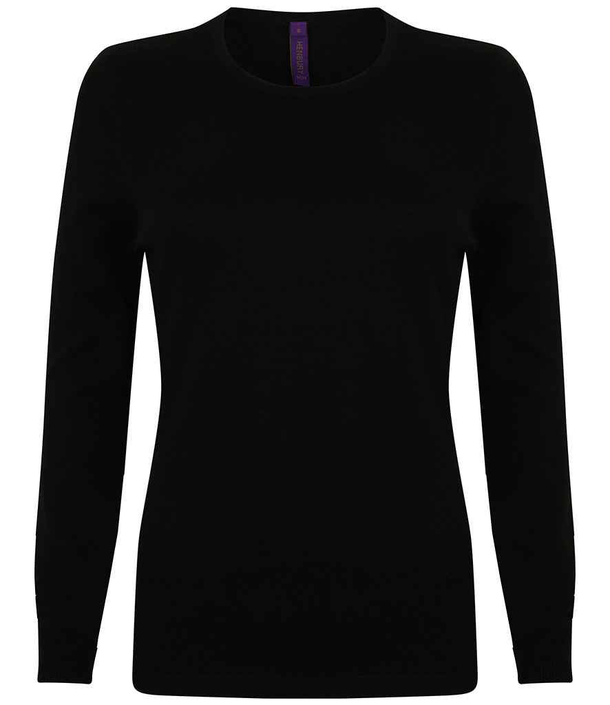 Henbury Ladies Crew Neck Sweater in Black by Henbury — Custom branded clothing by Print Press, featuring premium embroidery produced in our specialist print lab in the UK.