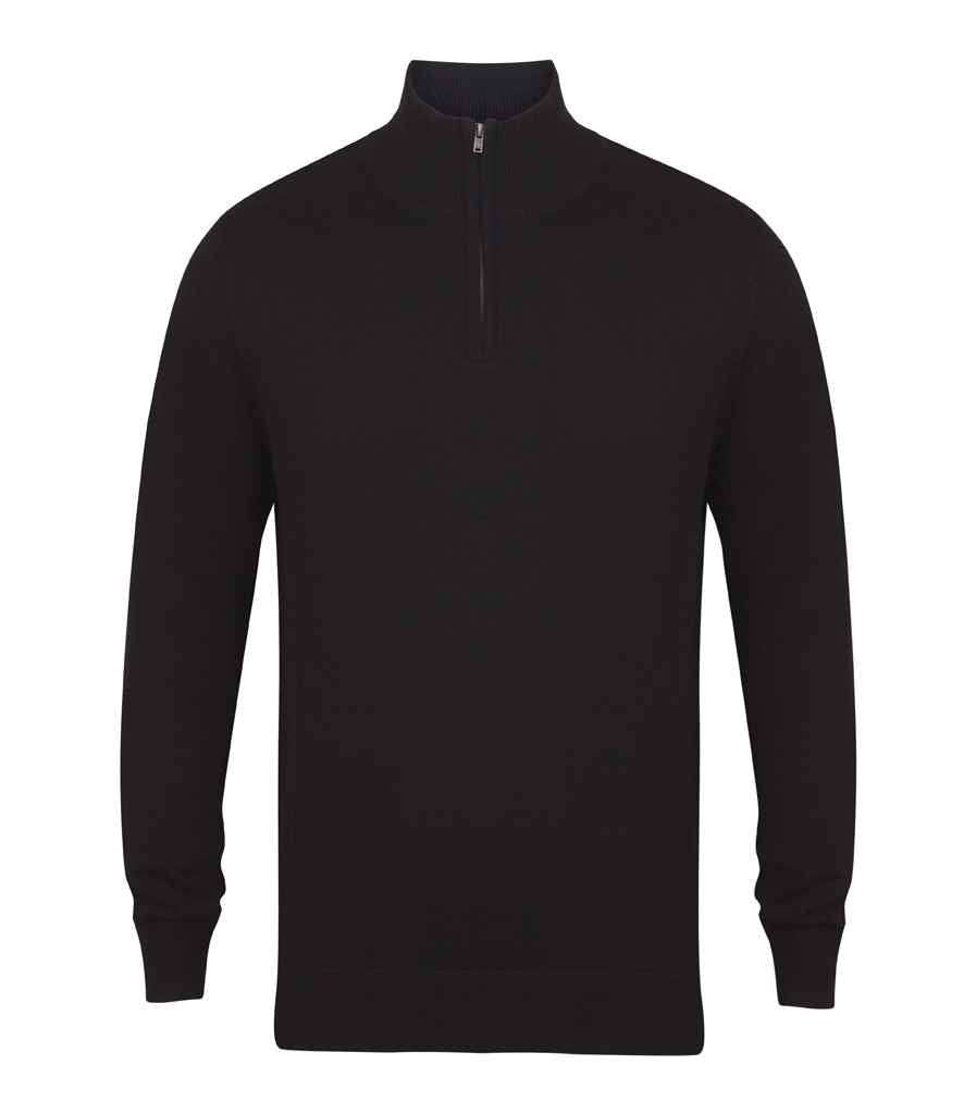 Henbury Zip Neck Sweater in Black by Henbury — Custom branded clothing by Print Press, featuring premium embroidery produced in our specialist print lab in the UK.