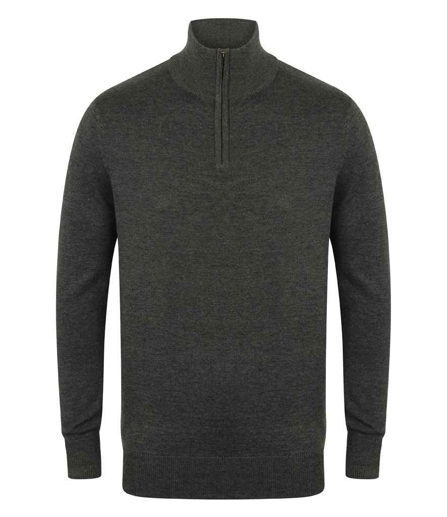 Henbury Zip Neck Sweater in Grey Marl by Henbury — Custom branded clothing by Print Press, featuring premium embroidery produced in our specialist print lab in the UK.