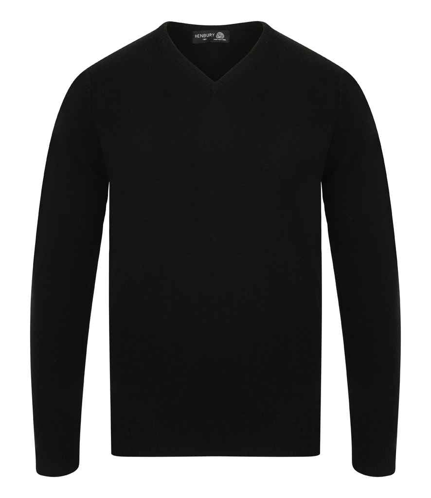 Henbury Lambswool V Neck Sweater in Black by Henbury — Custom branded clothing by Print Press, featuring premium embroidery produced in our specialist print lab in the UK.