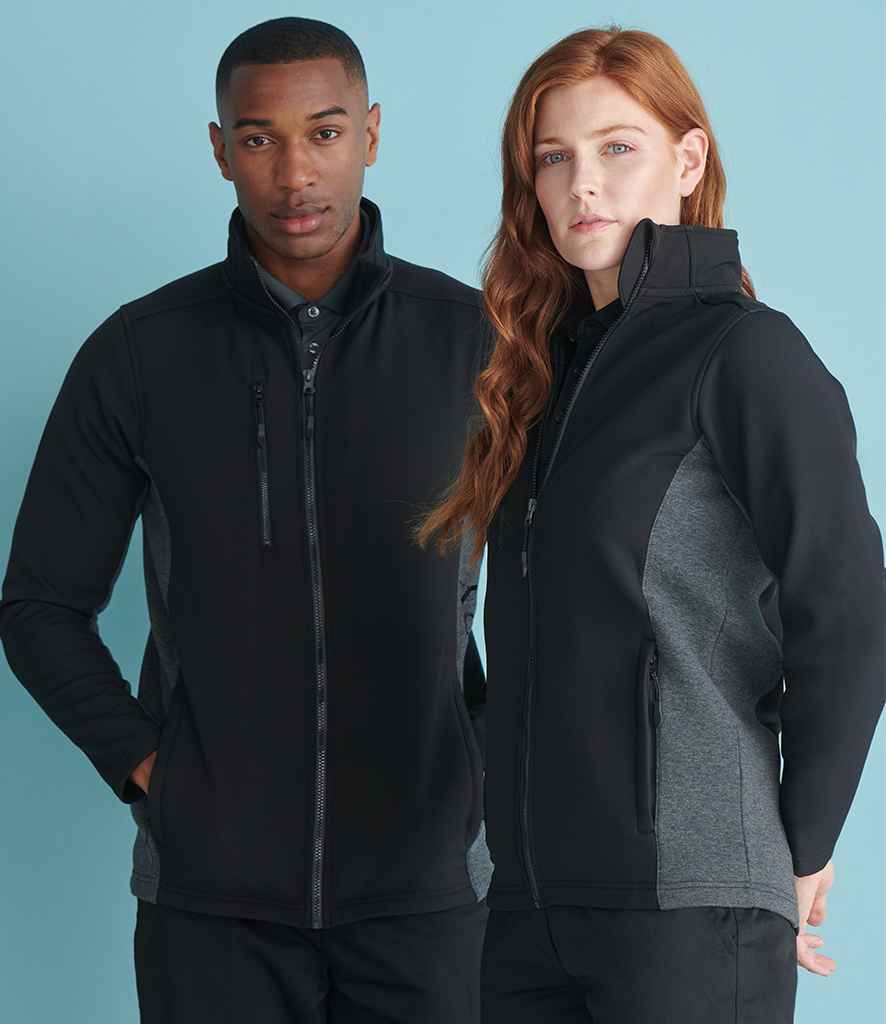 Henbury Unisex Contrast Soft Shell Jacket in Black Charcoal by Henbury — Custom branded clothing by Print Press, featuring premium embroidery produced in our specialist print lab in the UK.