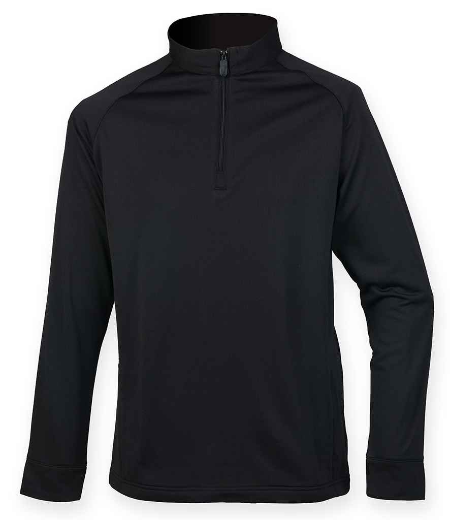 Henbury Zip Neck Wicking Top in Black by Henbury — Custom branded clothing by Print Press, featuring premium embroidery produced in our specialist print lab in the UK.