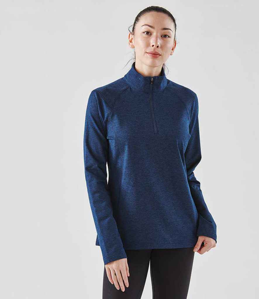 Stormtech Ladies Treeline Performance 1/4 Zip Pullover in Dark Navy Heather by Stormtech — Custom branded clothing by Print Press, featuring premium embroidery produced in our specialist print lab in the UK.