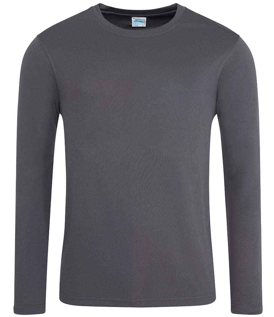 AWDis Cool Long Sleeve Wicking T-Shirt in Charcoal by Just Cool — Custom branded clothing by Print Press, featuring premium embroidery produced in our specialist print lab in the UK.