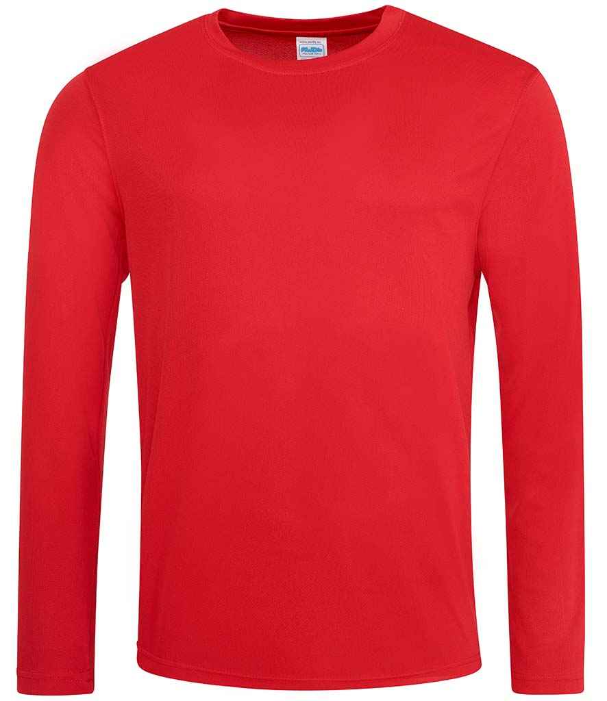 AWDis Cool Long Sleeve Wicking T-Shirt in Fire Red by Just Cool — Custom branded clothing by Print Press, featuring premium embroidery produced in our specialist print lab in the UK.