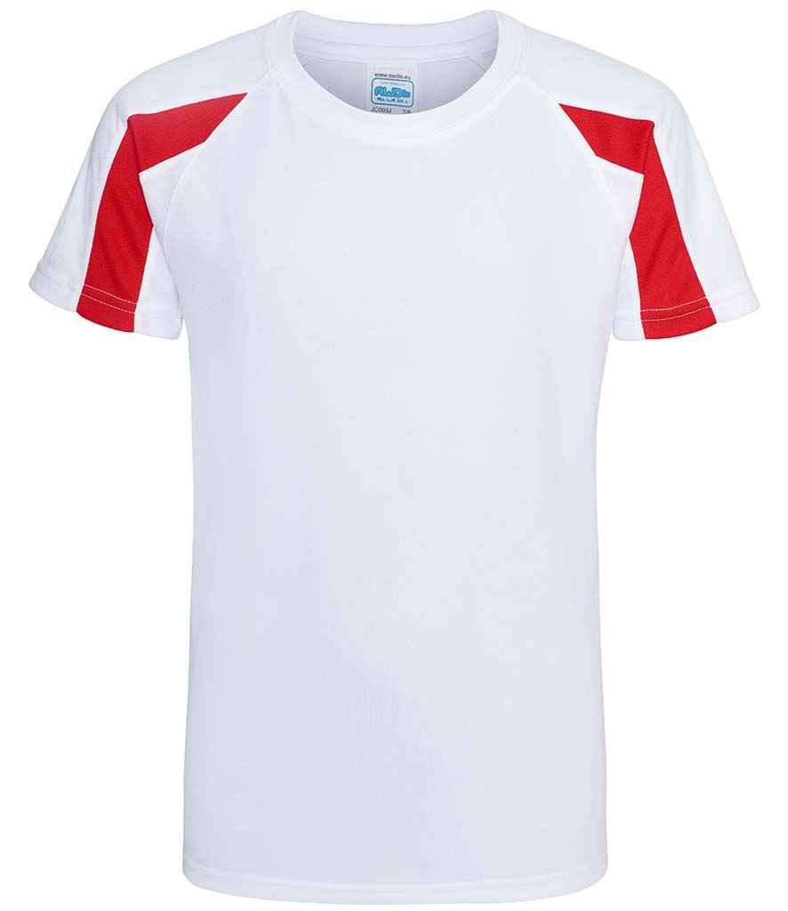 AWDis Kids Cool Contrast T-Shirt in Arctic White Fire Red by Just Cool — Custom branded clothing by Print Press, featuring premium embroidery produced in our specialist print lab in the UK.