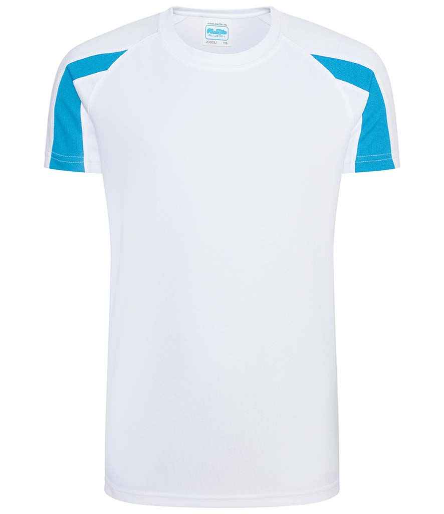 AWDis Kids Cool Contrast T-Shirt in Arctic White Sapphire Blue by Just Cool — Custom branded clothing by Print Press, featuring premium embroidery produced in our specialist print lab in the UK.