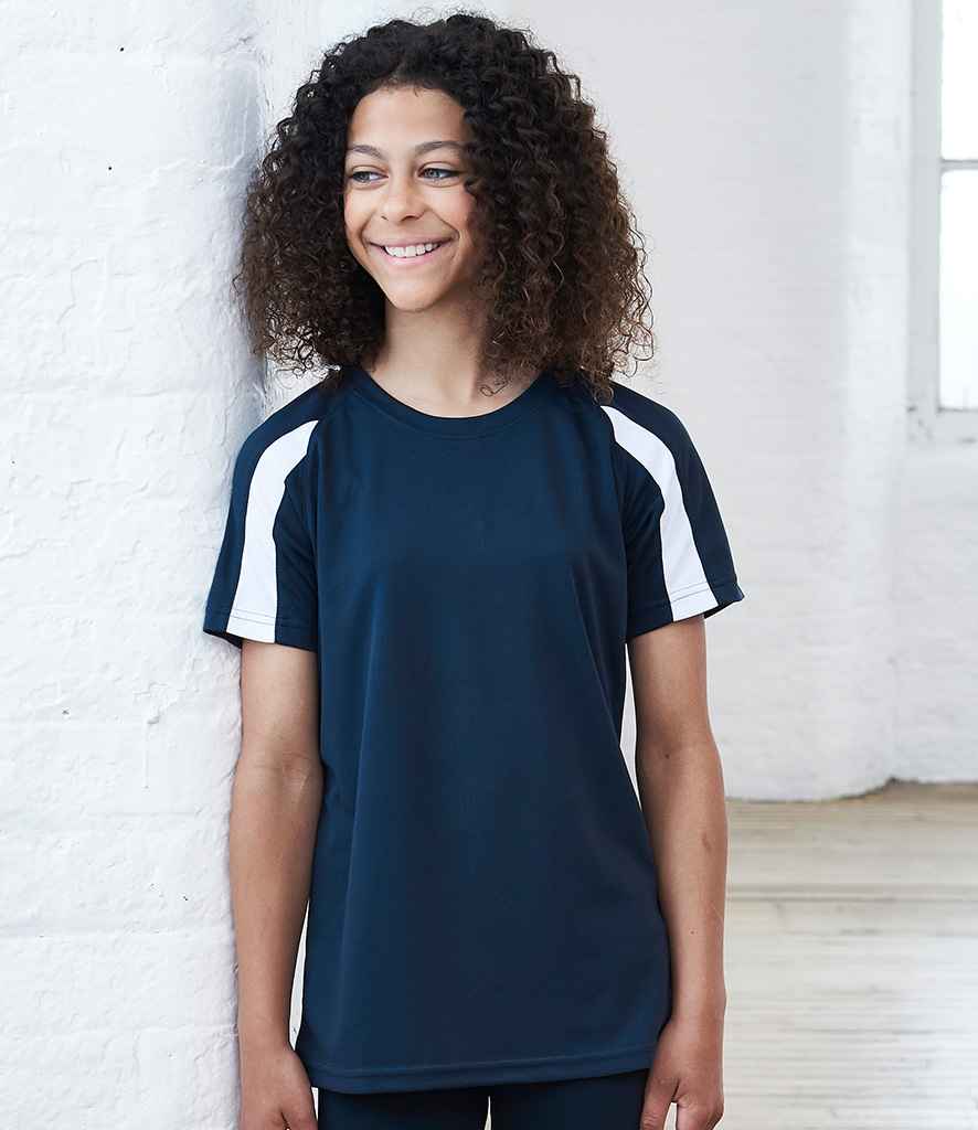 AWDis Kids Cool Contrast T-Shirt in French Navy Arctic White by Just Cool — Custom branded clothing by Print Press, featuring premium embroidery produced in our specialist print lab in the UK.