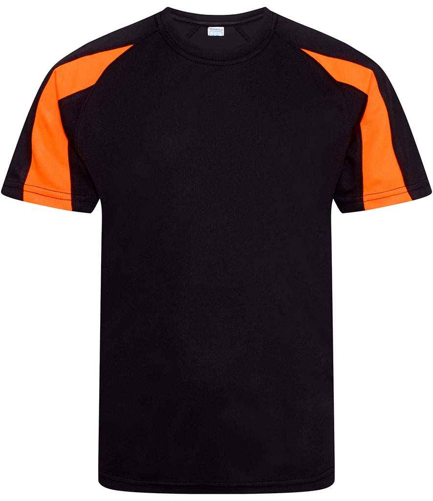 AWDis Kids Cool Contrast T-Shirt in Jet Black Electric Orange by Just Cool — Custom branded clothing by Print Press, featuring premium embroidery produced in our specialist print lab in the UK.