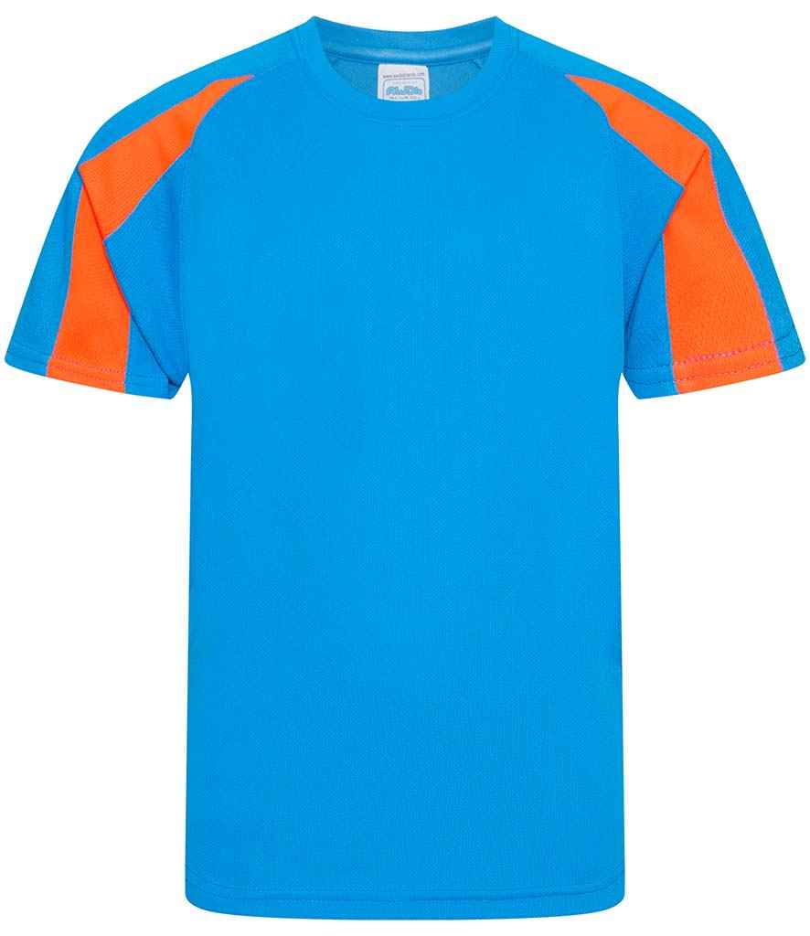 AWDis Kids Cool Contrast T-Shirt in Sapphire Blue Electric Orange by Just Cool — Custom branded clothing by Print Press, featuring premium embroidery produced in our specialist print lab in the UK.