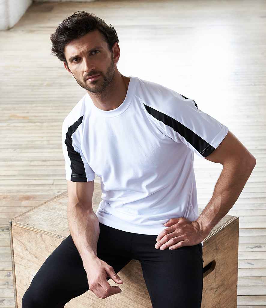 AWDis Cool Contrast Wicking T-Shirt in Arctic White Jet Black by Just Cool — Custom branded clothing by Print Press, featuring premium embroidery produced in our specialist print lab in the UK.