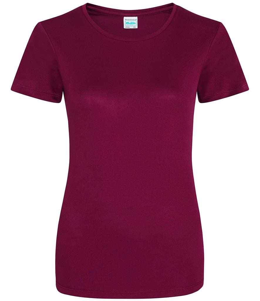 AWDis Ladies Cool T-Shirt - (2nd Colours) in Burgundy by Just Cool — Custom branded clothing by Print Press, featuring premium embroidery produced in our specialist print lab in the UK.