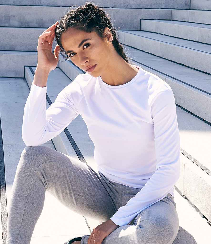 AWDis Ladies Cool Long Sleeve T-Shirt in Arctic White by Just Cool — Custom branded clothing by Print Press, featuring premium embroidery produced in our specialist print lab in the UK.