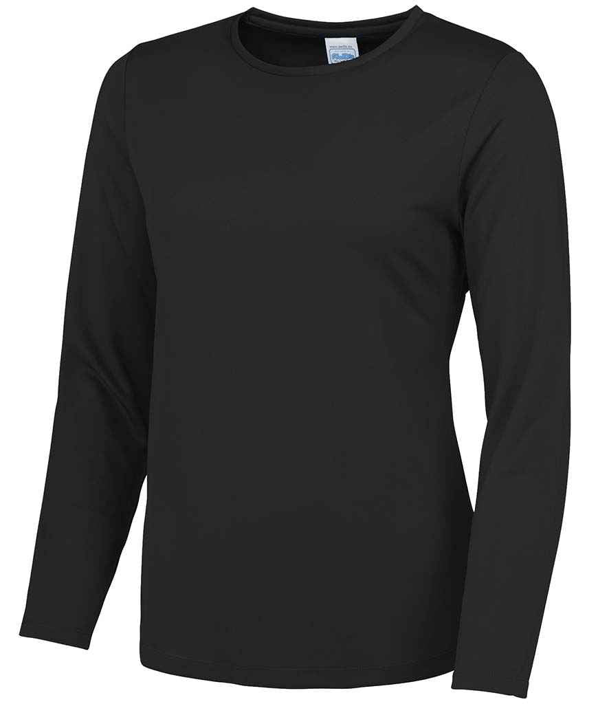 AWDis Ladies Cool Long Sleeve T-Shirt in Jet Black by Just Cool — Custom branded clothing by Print Press, featuring premium embroidery produced in our specialist print lab in the UK.