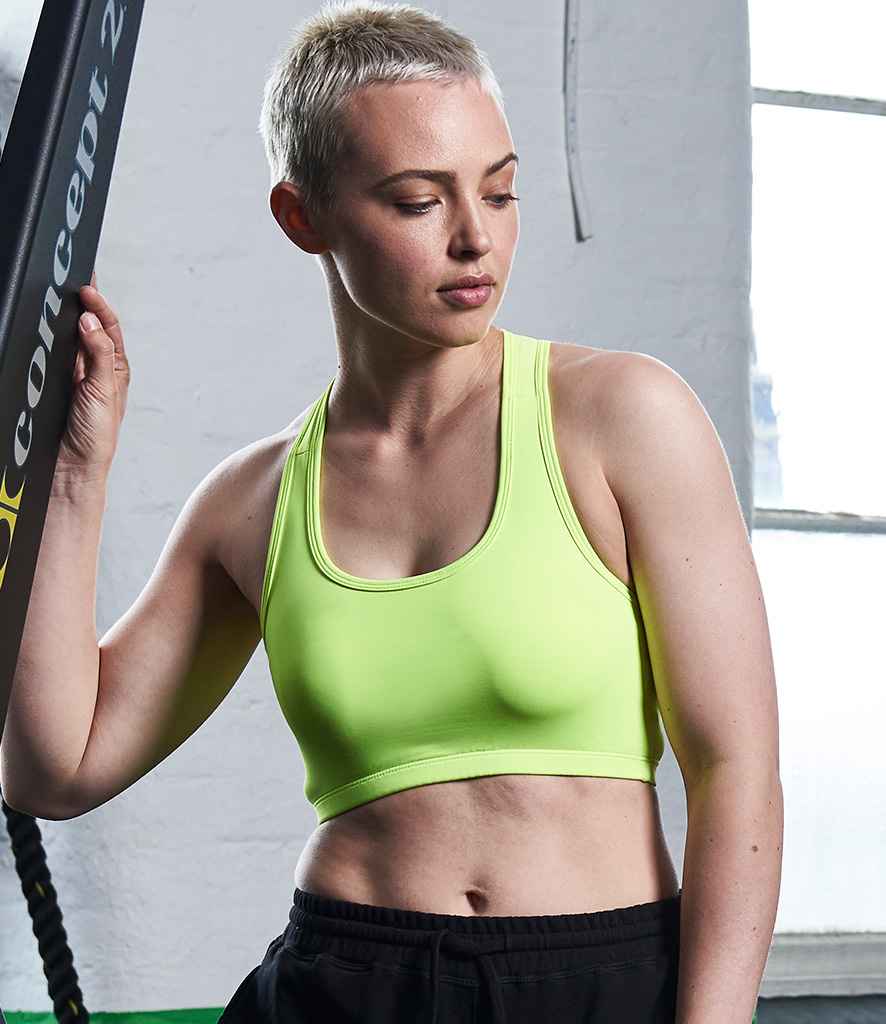 AWDis Ladies Cool Sports Crop Top in Electric Yellow by Just Cool — Custom branded clothing by Print Press, featuring premium embroidery produced in our specialist print lab in the UK.