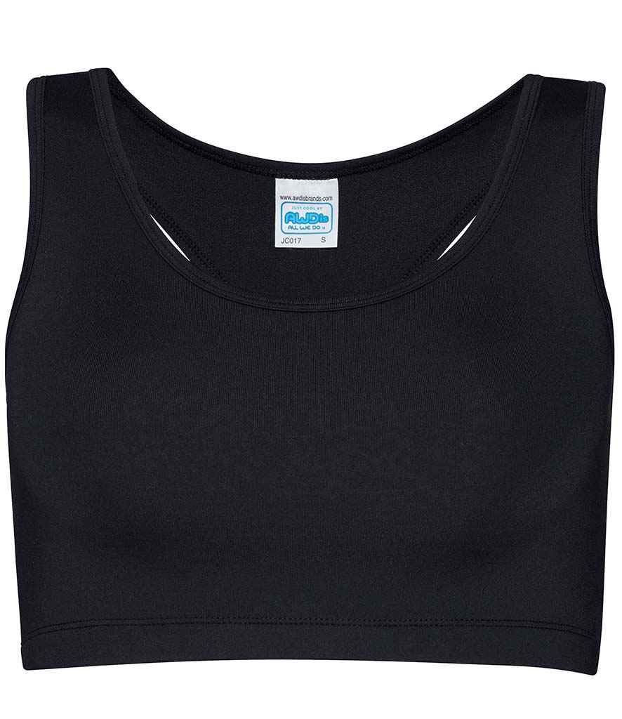 AWDis Ladies Cool Sports Crop Top in Jet Black by Just Cool — Custom branded clothing by Print Press, featuring premium embroidery produced in our specialist print lab in the UK.
