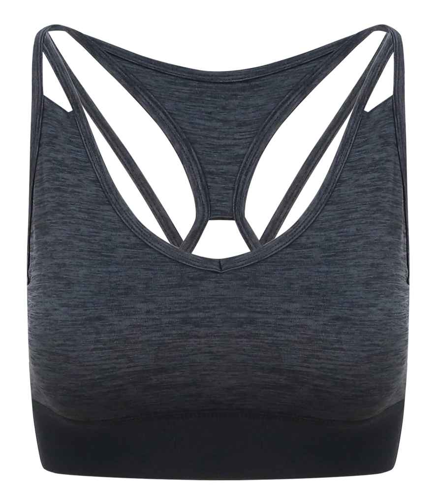 AWDis Ladies Cool Cross Back Crop Top in Black Slate Melange by Just Cool — Custom branded clothing by Print Press, featuring premium embroidery produced in our specialist print lab in the UK.