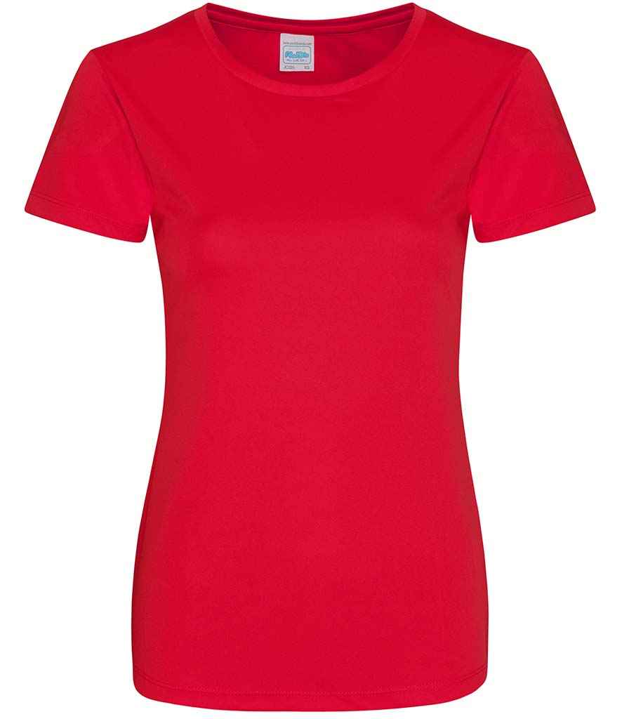 AWDis Ladies Cool Smooth T-Shirt in Fire Red by Just Cool — Custom branded clothing by Print Press, featuring premium embroidery produced in our specialist print lab in the UK.
