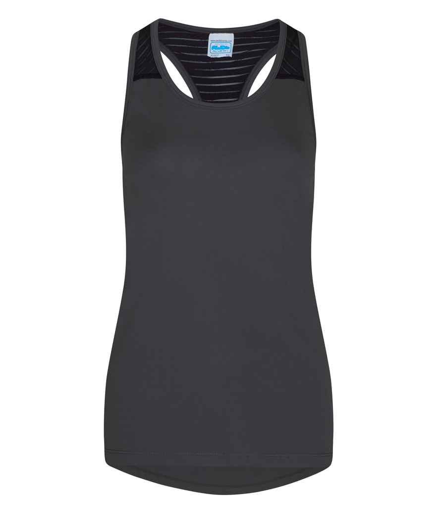 AWDis Ladies Cool Smooth Workout Vest in Charcoal by Just Cool — Custom branded clothing by Print Press, featuring premium embroidery produced in our specialist print lab in the UK.